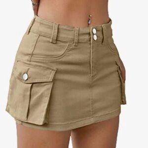 Khaki Cargo Pocket Mini Skirt